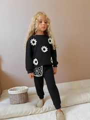 Floral Print 3-Thread Girls' Tracksuit - Sizes 3-10, Pink & Black