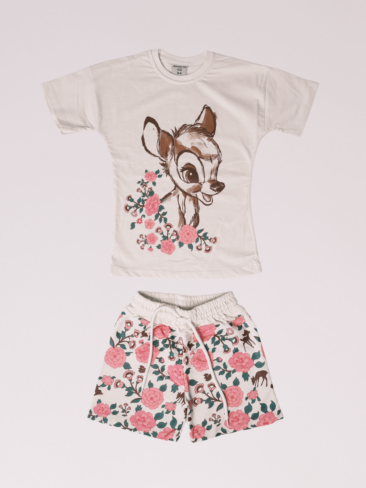 Girls Bambi Floral Cotton T-Shirt and 2-Thread Shorts Set - Ages 3-10