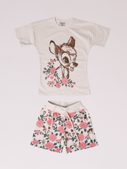 Girls Bambi Floral Cotton T-Shirt and 2-Thread Shorts Set - Ages 3-10