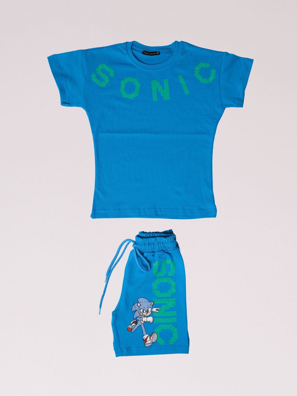 Boys Sonic Summer Blue Set - Cotton T-Shirt and 2-Thread Shorts - Ages 3-10