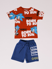 Erkek çocuklar için Sonic Born To Run desenli penye üst ve şort takımı