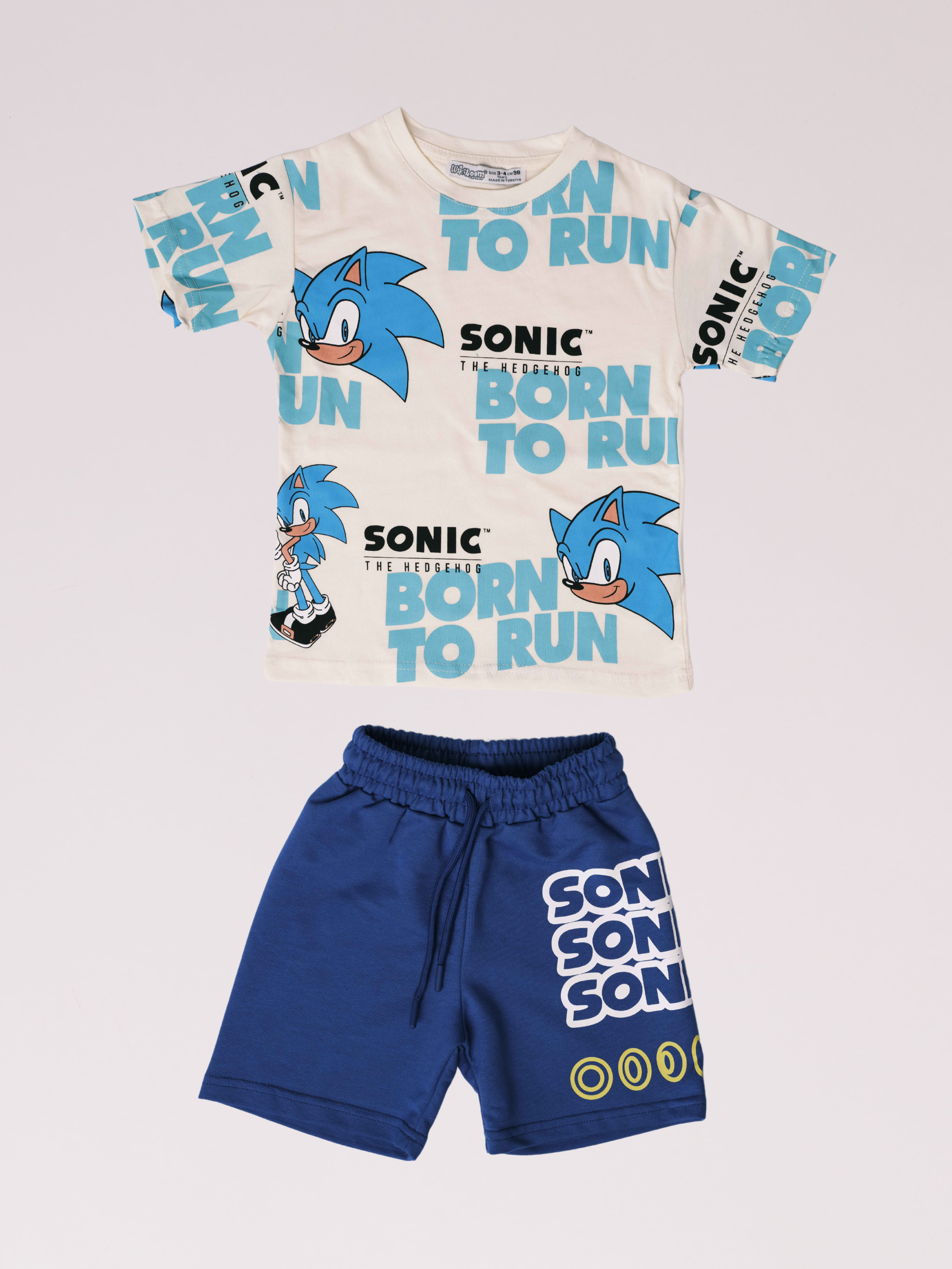 Erkek Çocuk Sonic Born To Run Penye Üst ve 2 İplik Şort Takım - 3-10 Yaş