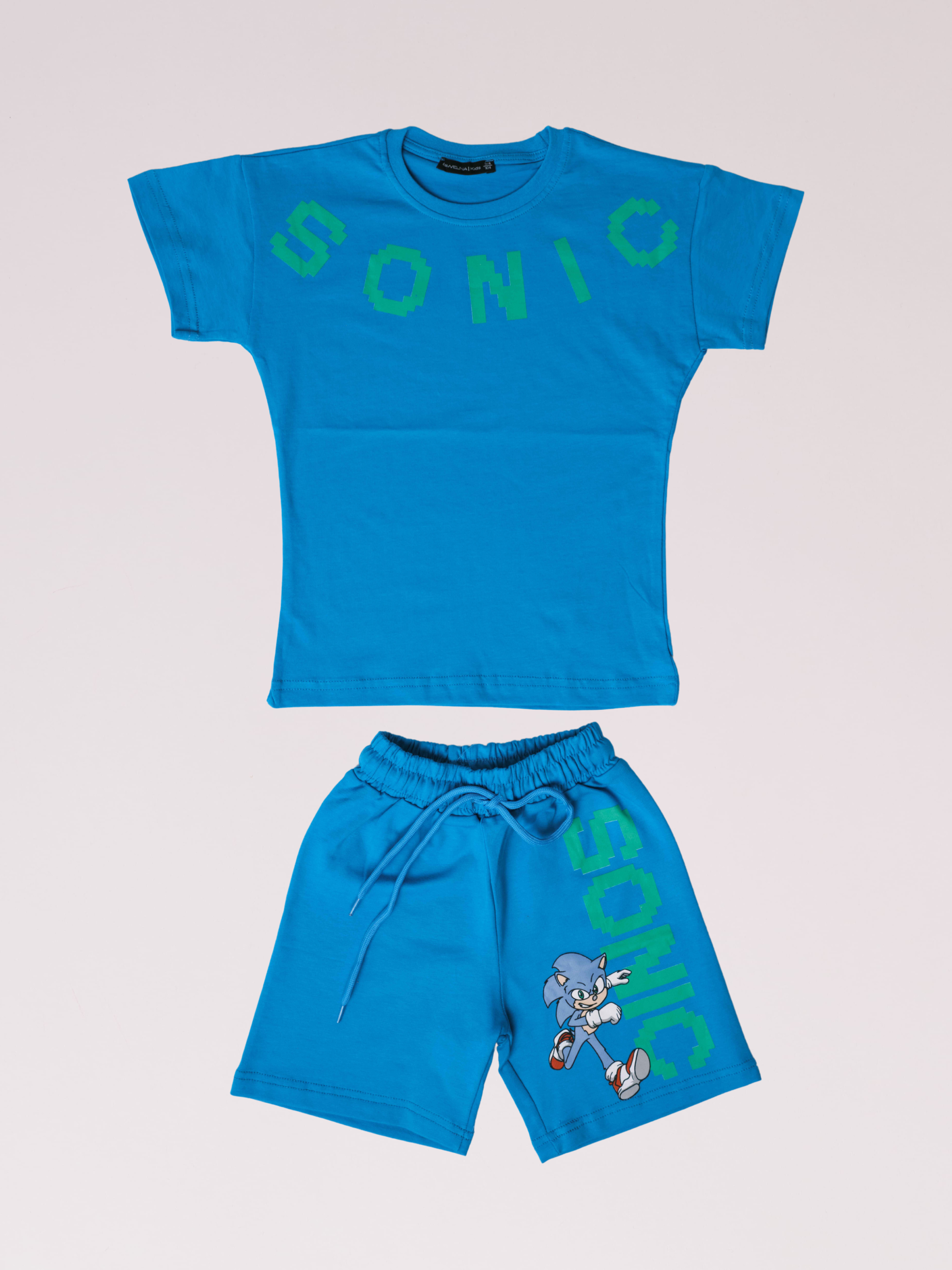 Boys Sonic Summer Blue Set - Cotton T-Shirt and 2-Thread Shorts - Ages 3-10