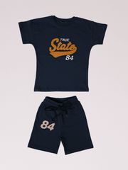 True State Print Boys' Set - Comfy Cotton Top, Embroidered 2-Ply Bottom - Sizes 3-10 Years